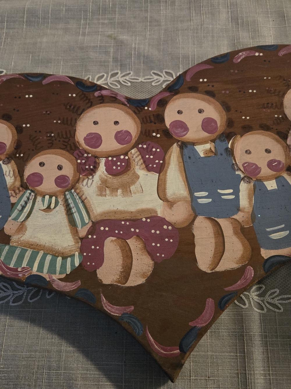 Hand-Painted Folk Art Heart Plaque - Pink, Blue, Cream